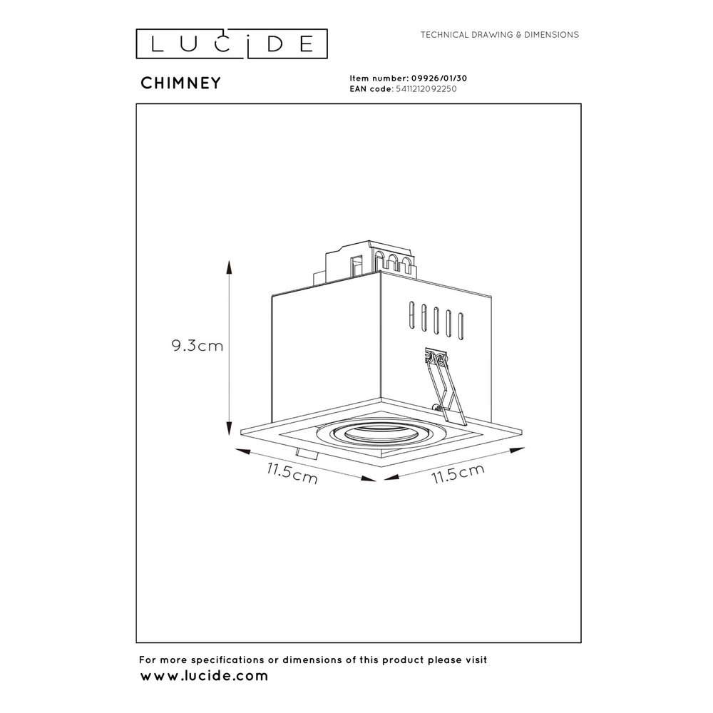 Square recessed spotlight Chimney Single Black Lucide 5411212092250