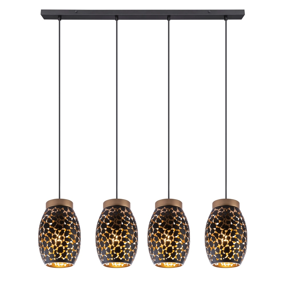 4-light pendant lamp Narri black with gold - coarse holes