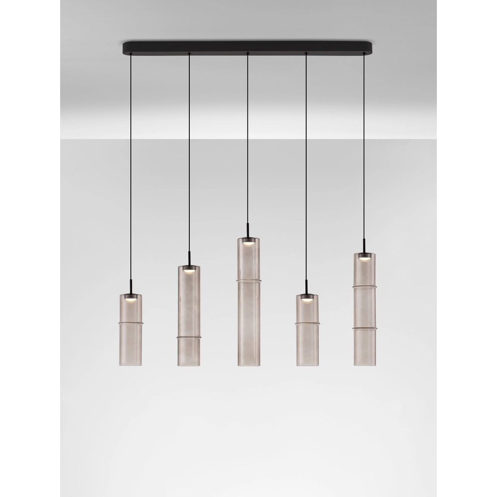 Unique pendant lamp Sano straight 5-light smoke glass