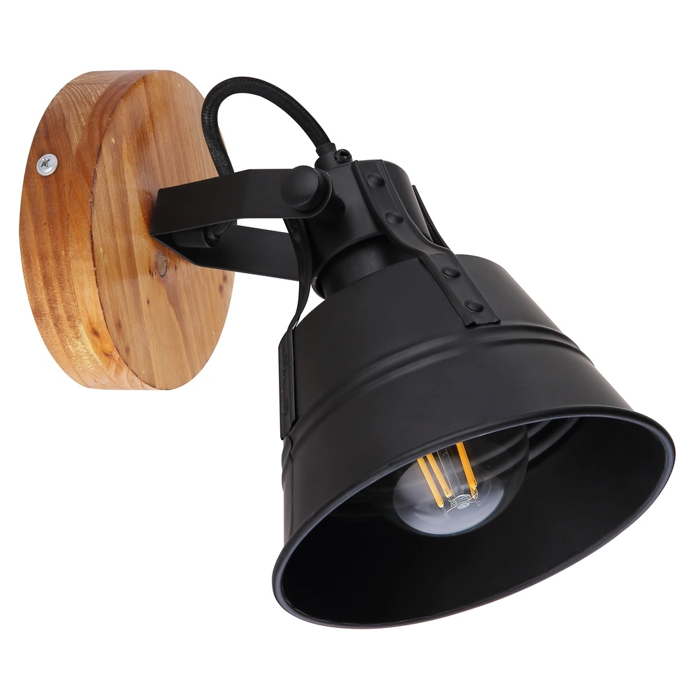 Country wall lamp Günther black with wood Globo 9007371413720