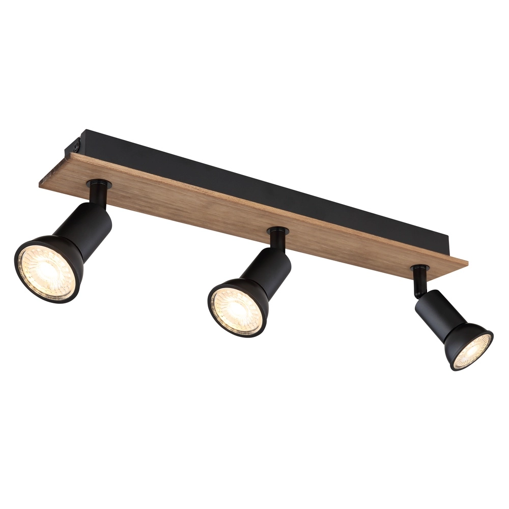 Ceiling spotlight Drew black with wood 3-lights