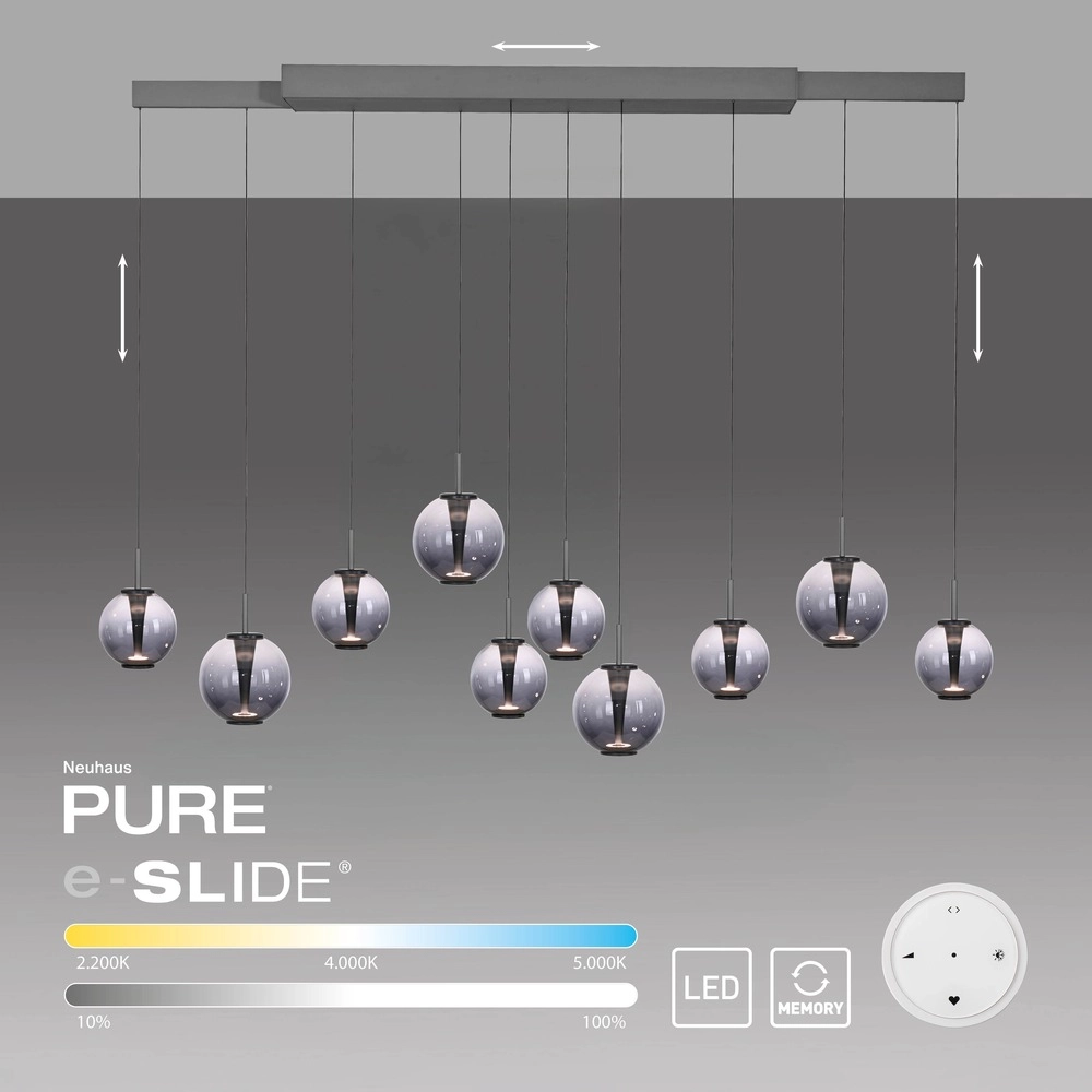Pendant lamp Pure E-Infinty Mystic Grey with smoke glass Paul Neuhaus 4012248397862