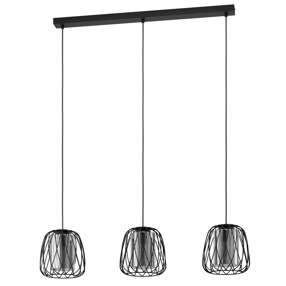 Wire pendant lamp Floresta 3L - with smoke glass