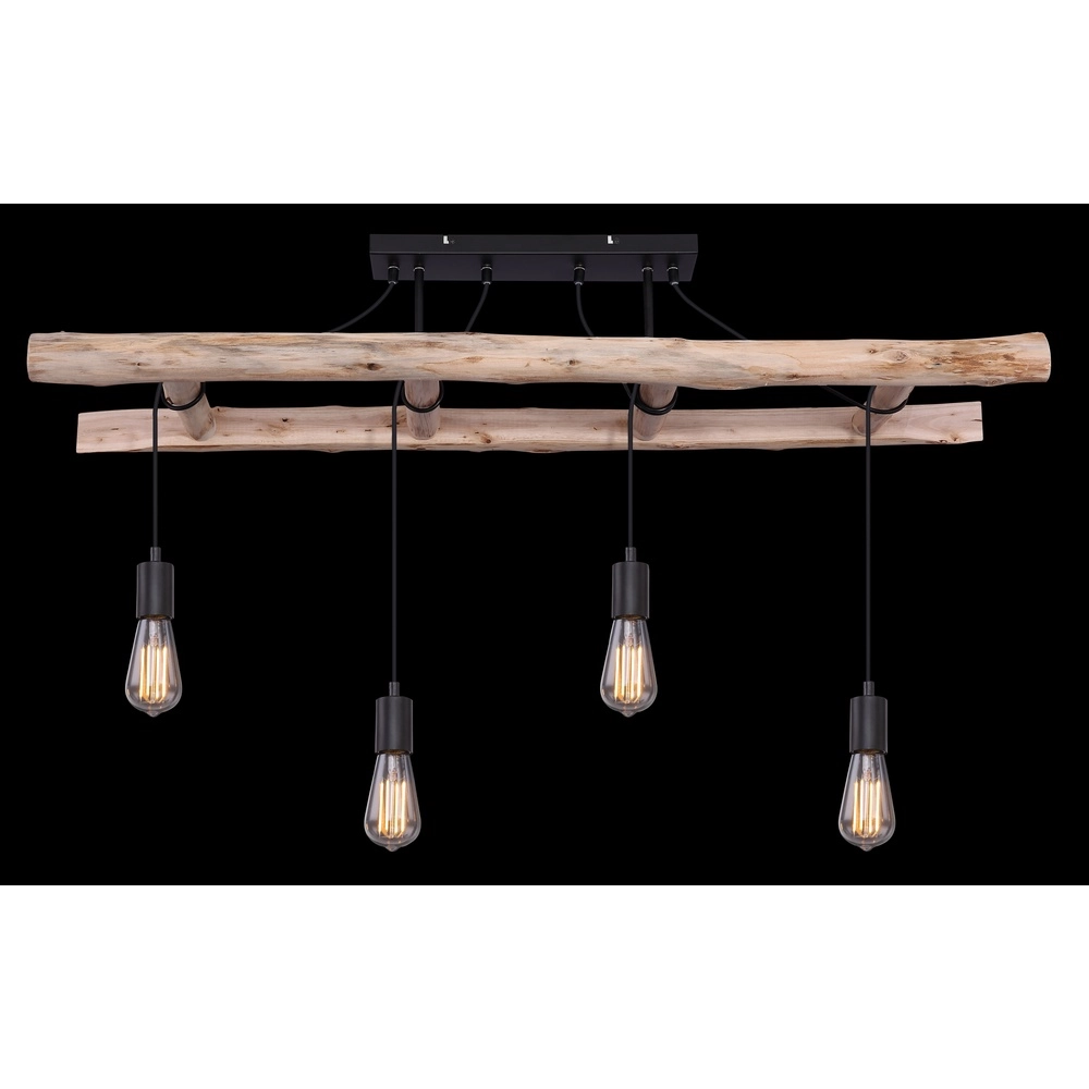 4-light pendant lamp Irmgard wood 80cm Globo 9007371390342