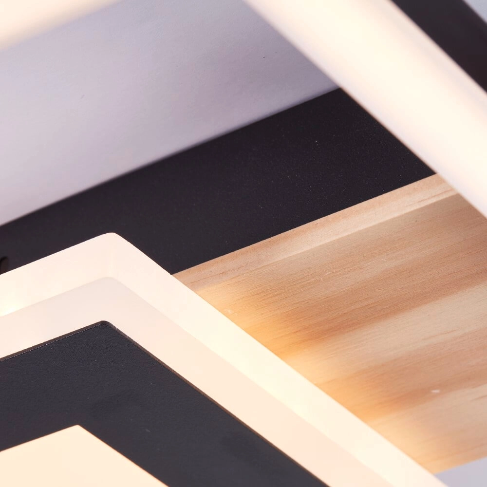 Ceiling lamp Baldo Square black with wood Brilliant 4004353420030