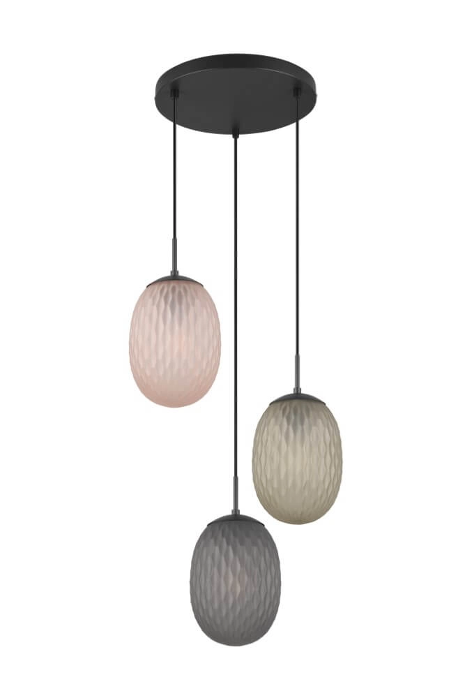 3-light pendant lamp Facette with ribbed colored glass Trio 4017807616835