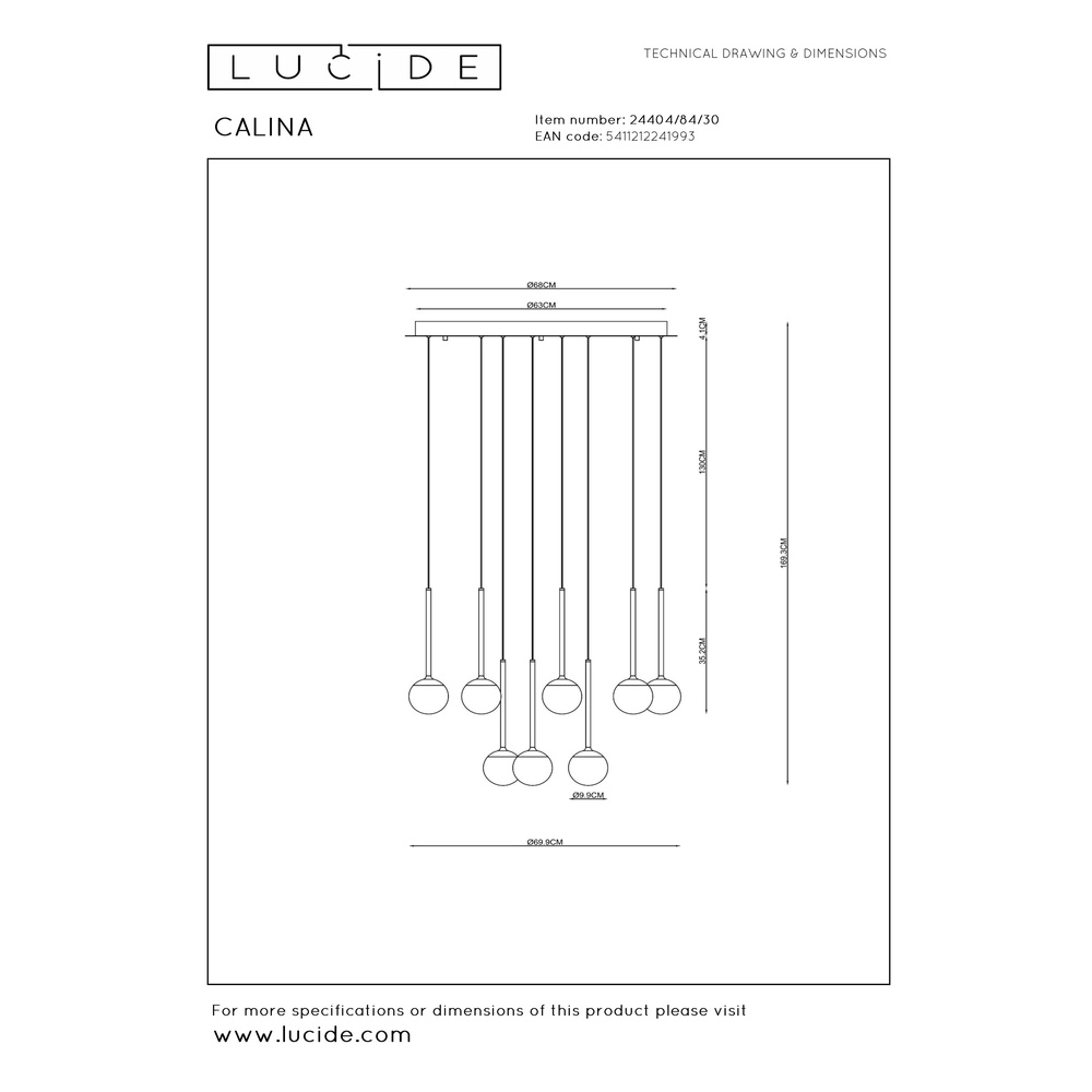 Vide pendant lamp Calina 12 lights with white spheres Premium by Lucide 5411212241993
