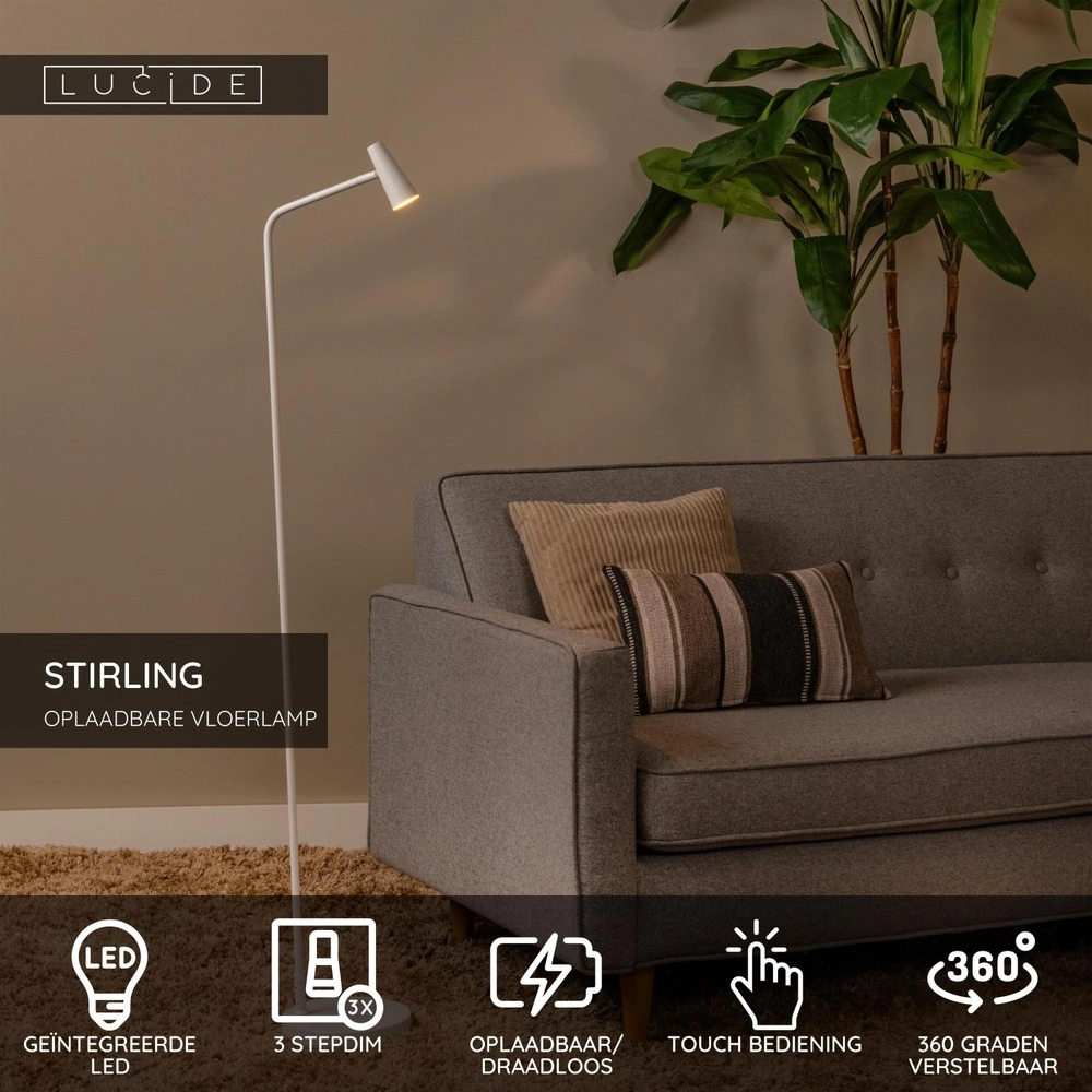 Rechargeable floor lamp Stirling white Lucide 5411212361271
