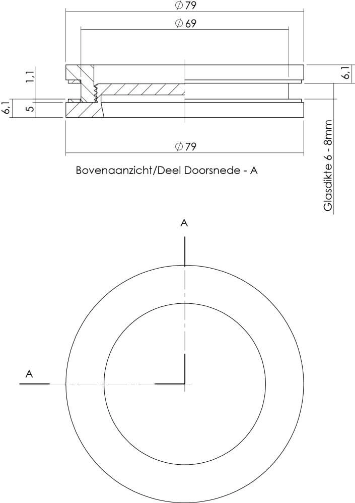 Sliding door handle Alvro for glass door stainless steel Intersteel 8714186142585