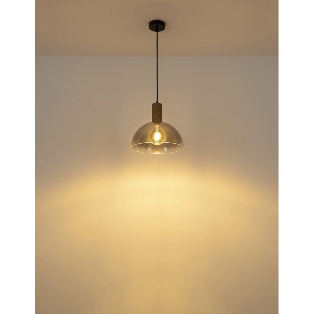 Country Pendant Lamp Romy black with wood Globo 9007371580354