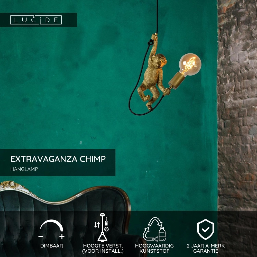 Pendant lamp Extravaganza Chimp monkey black with gold Lucide 5411212105318