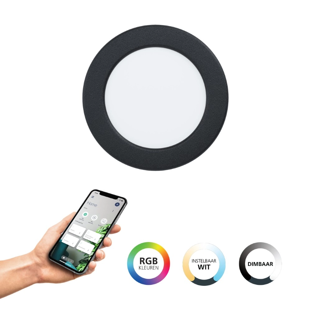IP44 recessed lamp Fueva 6-Z Zigbee - black - Ø 12cm Eglo 9008606330973