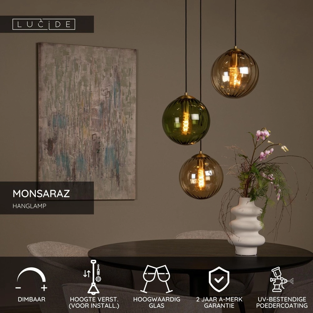 Design pendant lamp Monsaraz Green and amber glass Lucide 5411212452412