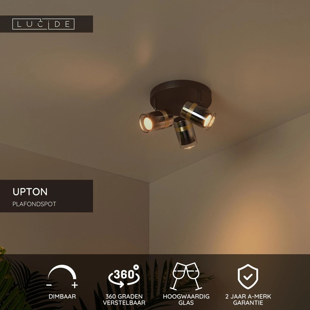 Ceiling spotlight Upton 3-light black Lucide 5411212570048