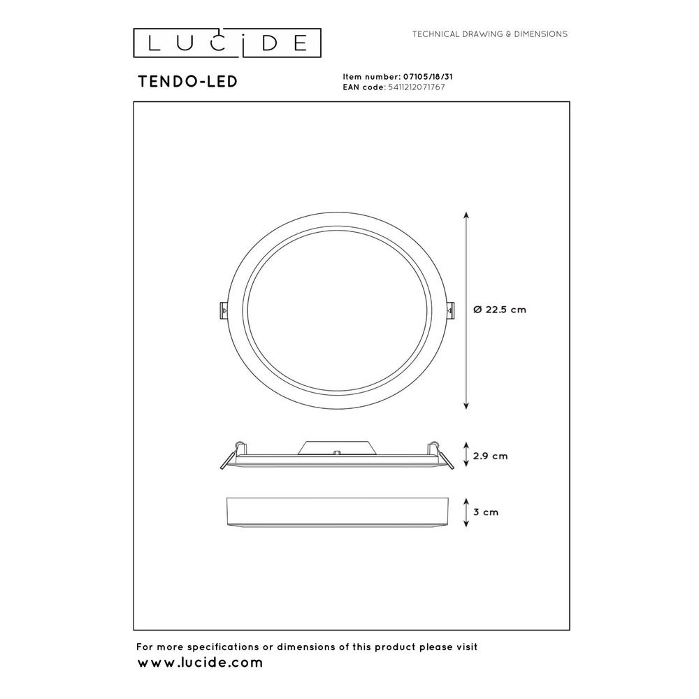 White ceiling light Tendo-Led Ø 22cm Lucide 5411212071767