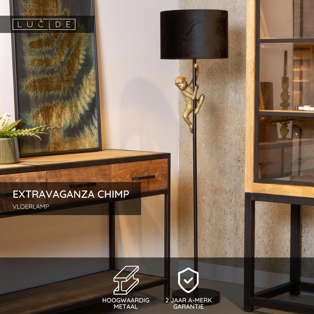 Floor lamp Extravaganza Chimp monkey black with gold Lucide 5411212105332