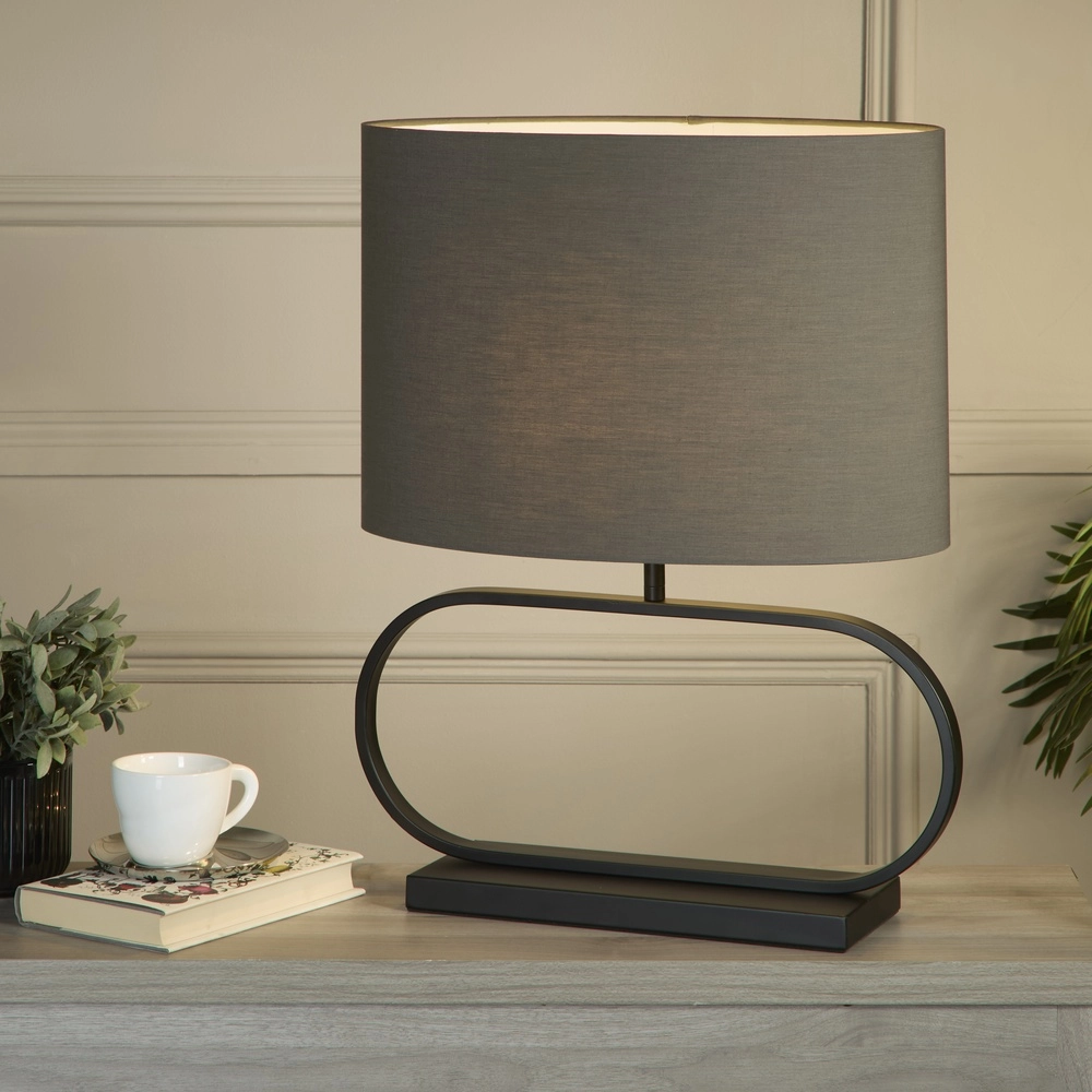 Table lamp Sleek black with gray hood Searchlight 5053423305417