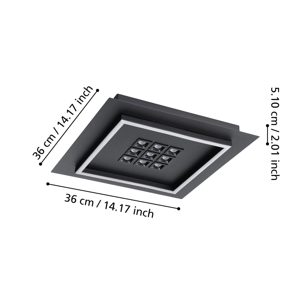 Modern led ceiling light Balazote 36x36 cm - black Eglo 9008606312719