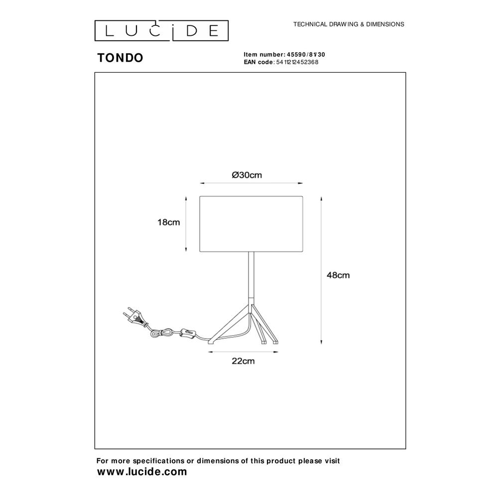 Tripod table lamp Tondo Black Lucide 5411212452368