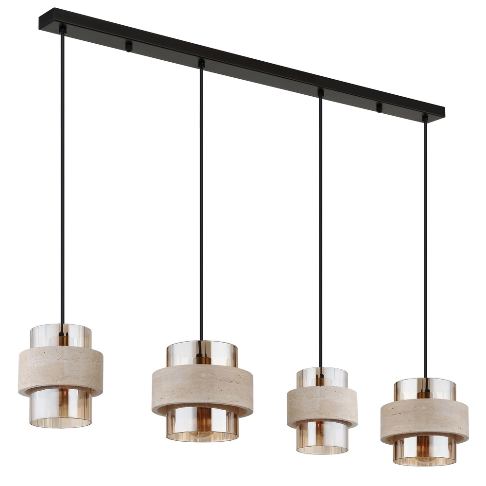 4-light pendant lamp Daren black with marble Globo 9007371592654