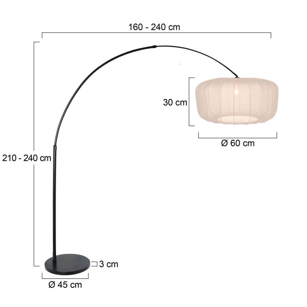 Black arc lamp Vela Lino with cream shade Ø60cm Steinhauer 8712746183580