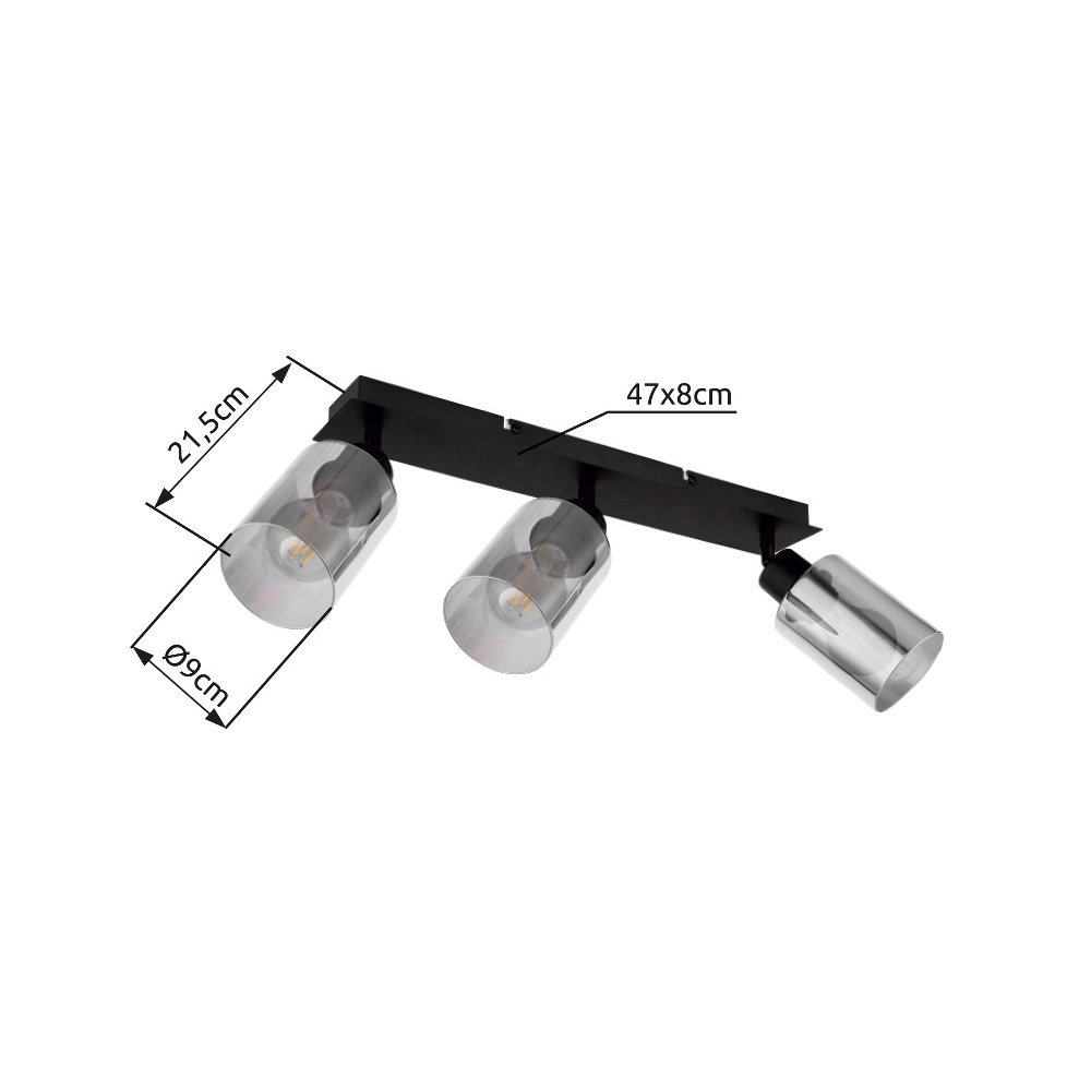 Ceiling lamp Hadera 3-light black with smoke glass Globo 9007371443215