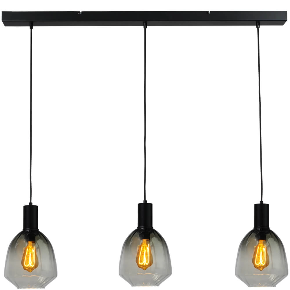3-light hanging lamp - black - Porto with Nicolette green glasses