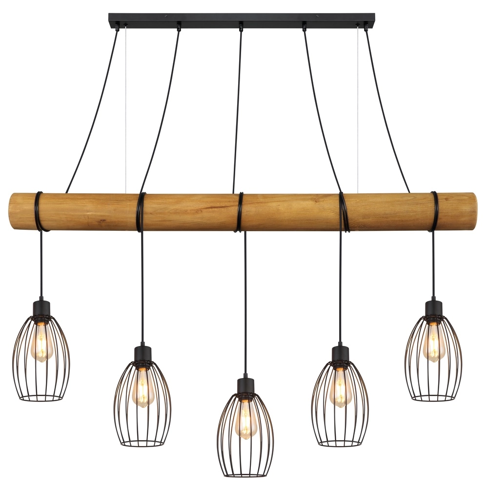 Country Pendant Lamp Berti 5-light wood with black Globo 9007371586325