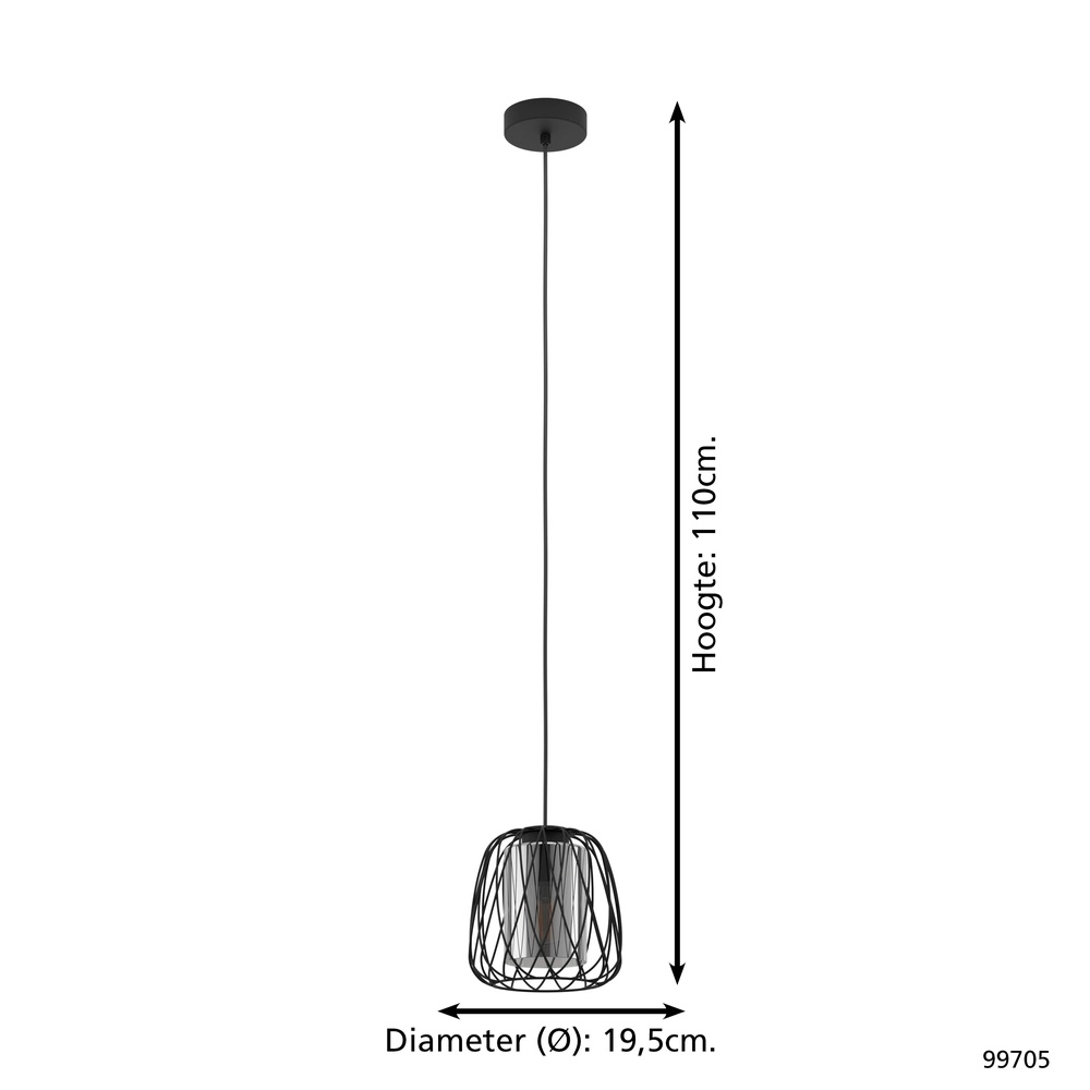 Wire pendant lamp Floresta Ø 20cm - with smoke glass Eglo 9002759997052