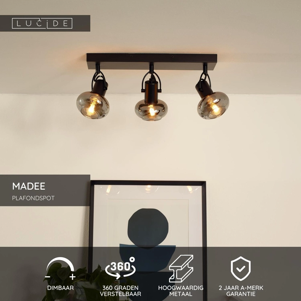 Ceiling lamp Madee 3-light black Lucide 5411212176790