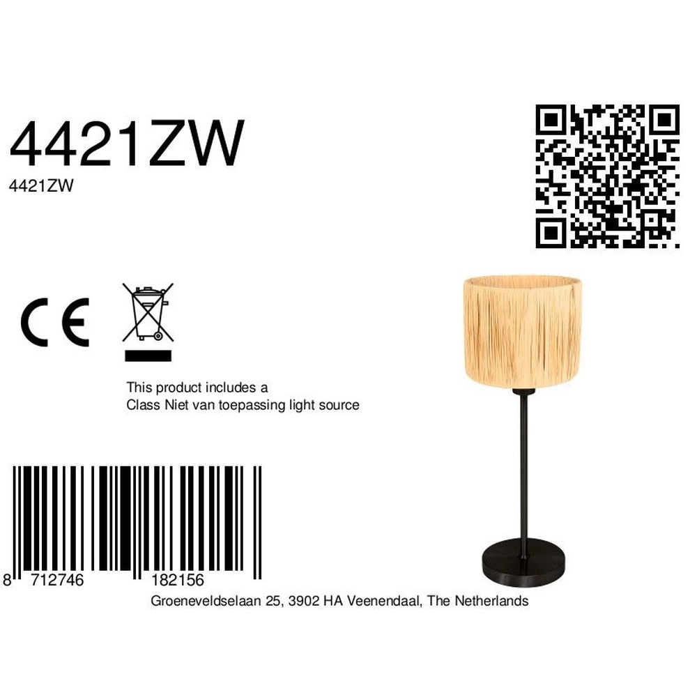 Black table lamp Noor with straw hood Steinhauer 8712746182156
