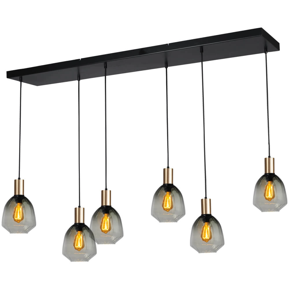 6-light hanging lamp - gold - Porto with Nicolette green glasses