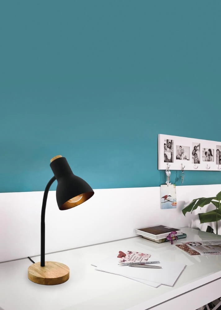 Rustic desk lamp Veradal black with wood Eglo 9002759988319