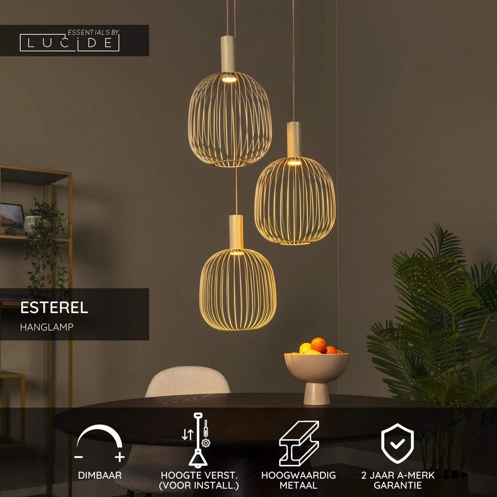 3-light pendant lamp Esterel sand brown mini GU10 round Lucide 5411212212344