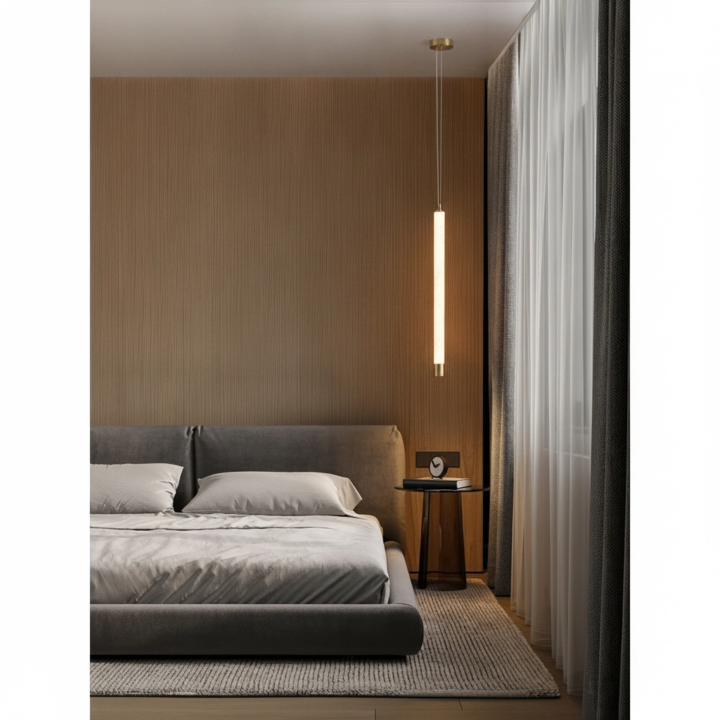 Modern pendant lamp Muse Gold with sand brown travertine