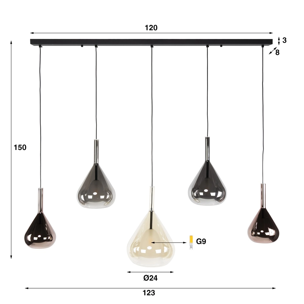 Dining table pendant lamp Wings 5-light - Ø 24cm glass Lyora 8716803511972