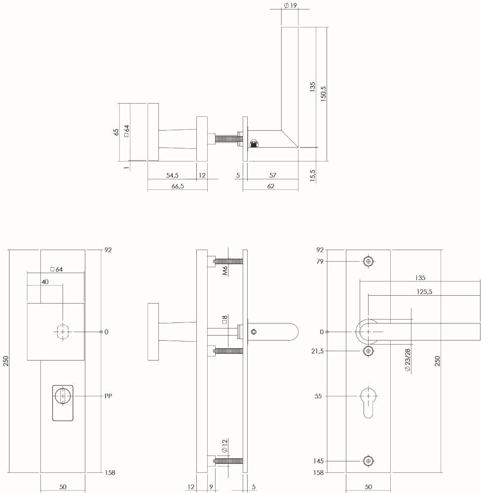 Front door fittings Vurano core pull protection PC 55mm straight black Intersteel 8714186428306