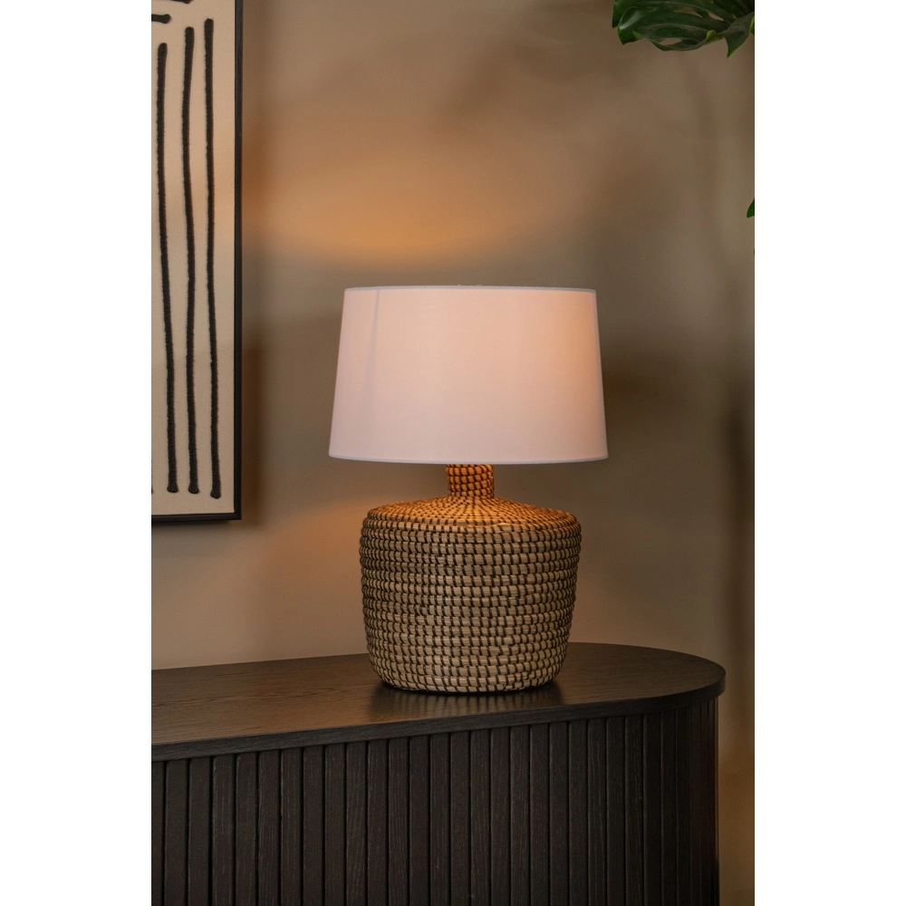 Seagrass table lamp Ambala Ø 35cm - brown with white shade Premium by Lucide 5411212106100
