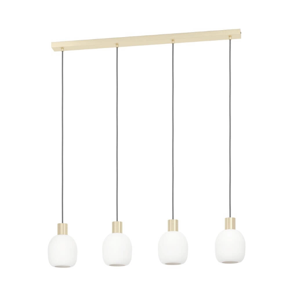 Gold dining table lamp Manzanares with white glass