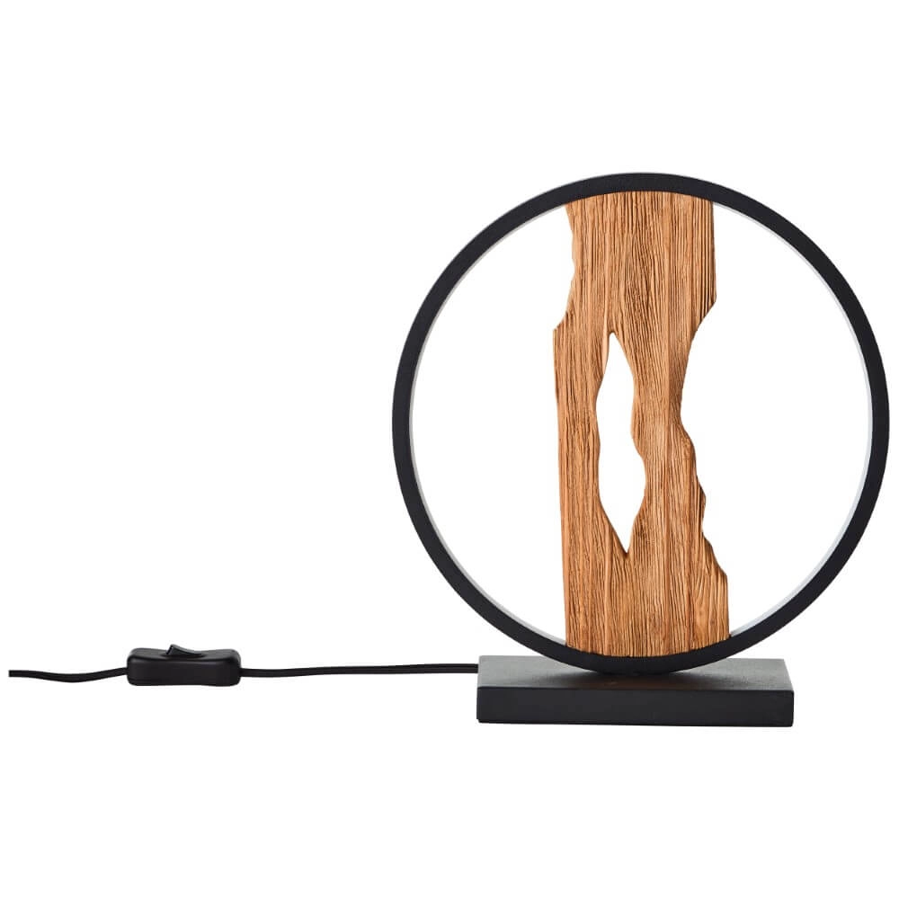 Table lamp Chaumont Round black with wood Brilliant 4004353414978