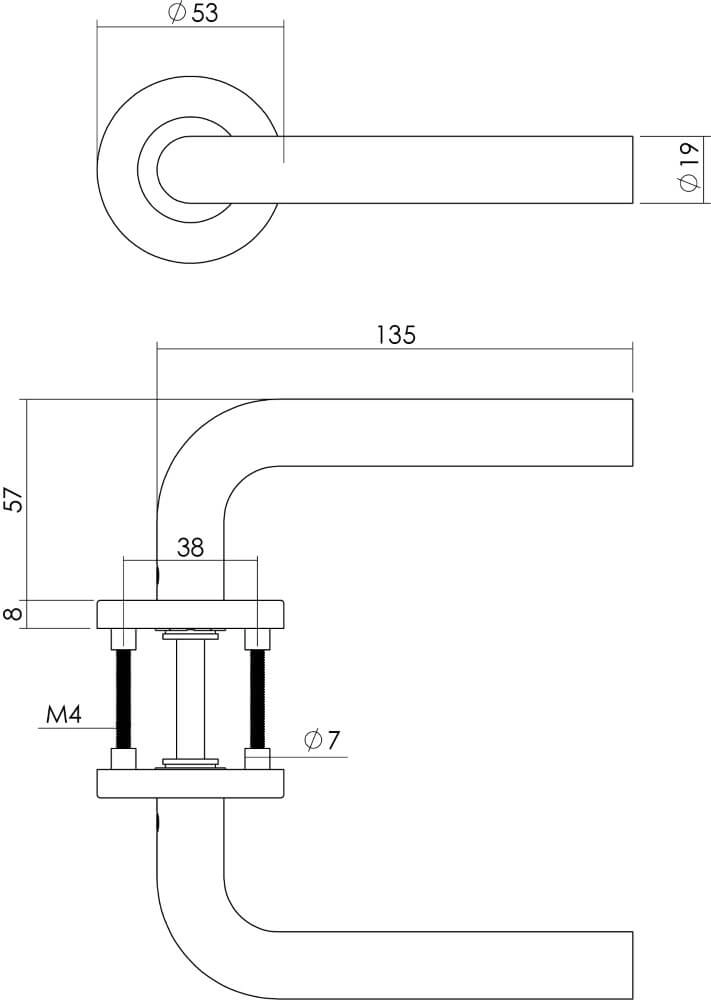 Door handle Recht rosette with ridge stainless steel Intersteel 8714186129517