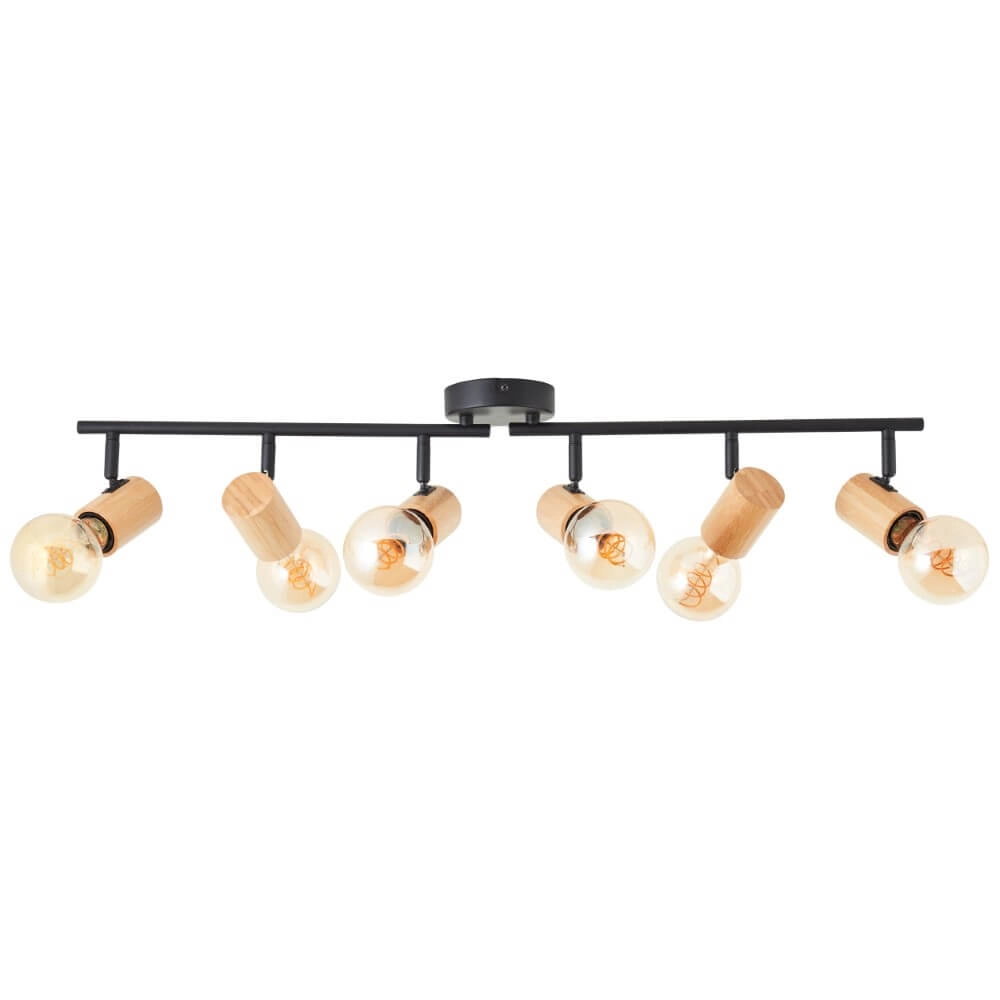 Ceiling light Kerry 6-light black with wood Brilliant 4004353409080