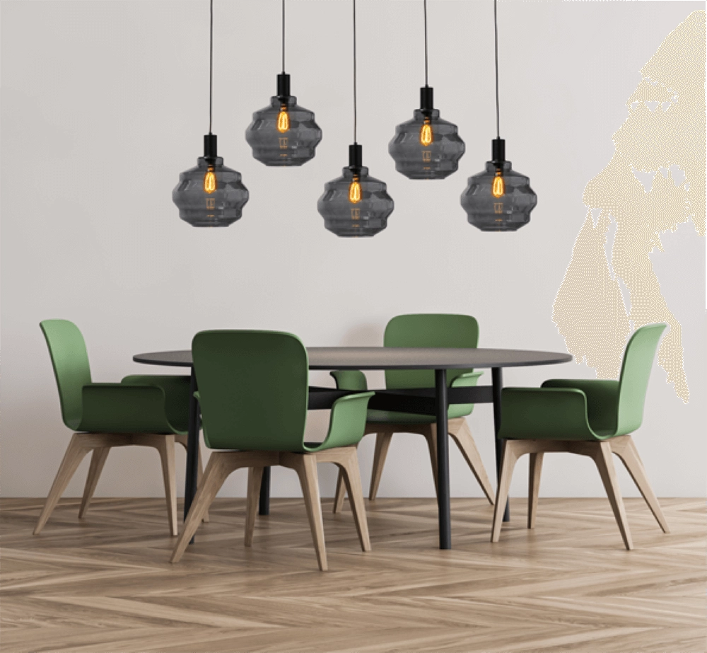 5-light hanging lamp - black - Porto with Ball smoke glasses - Ø 30cm Masterlight 8718121270173