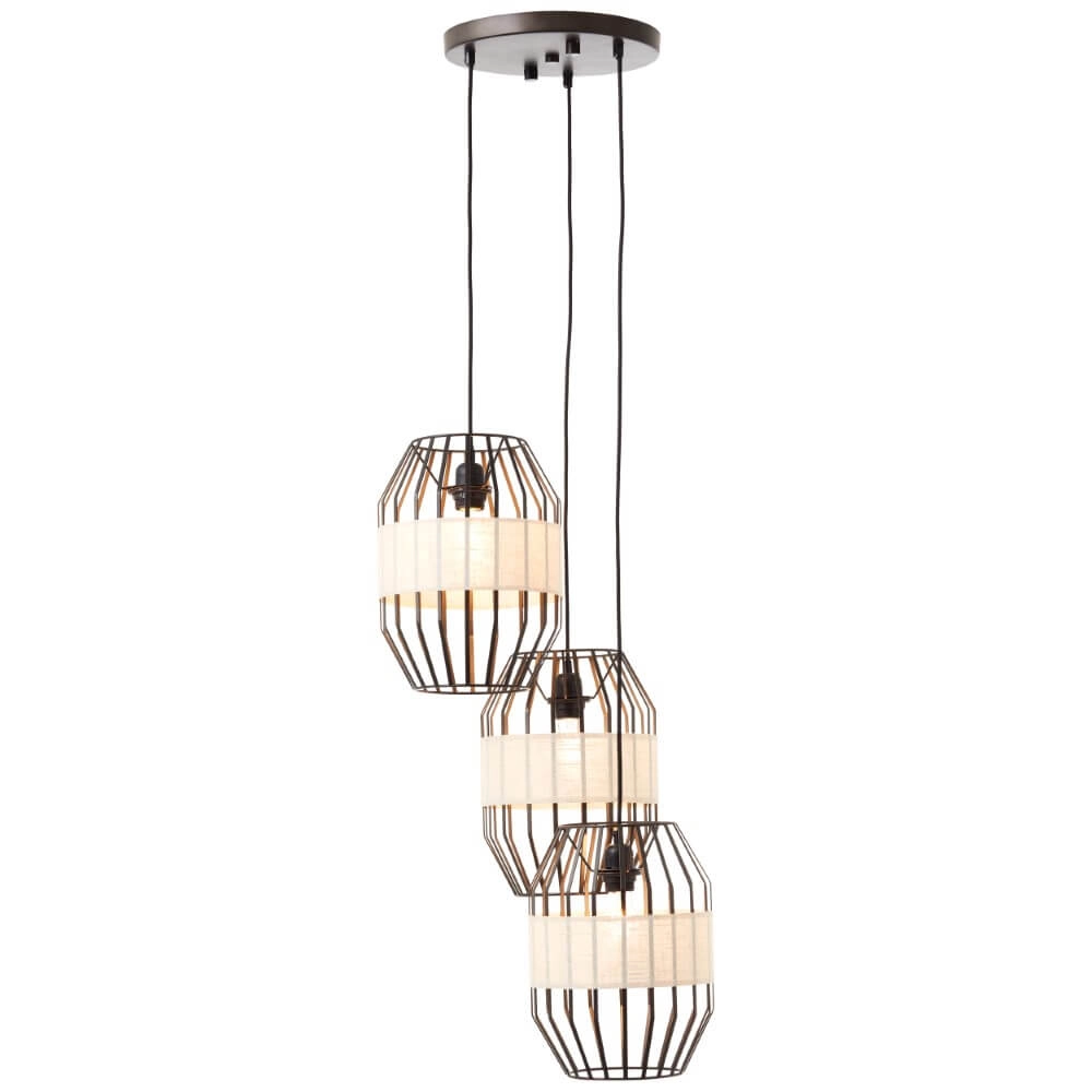 Hanging lamp Slope 3-light black with sand color