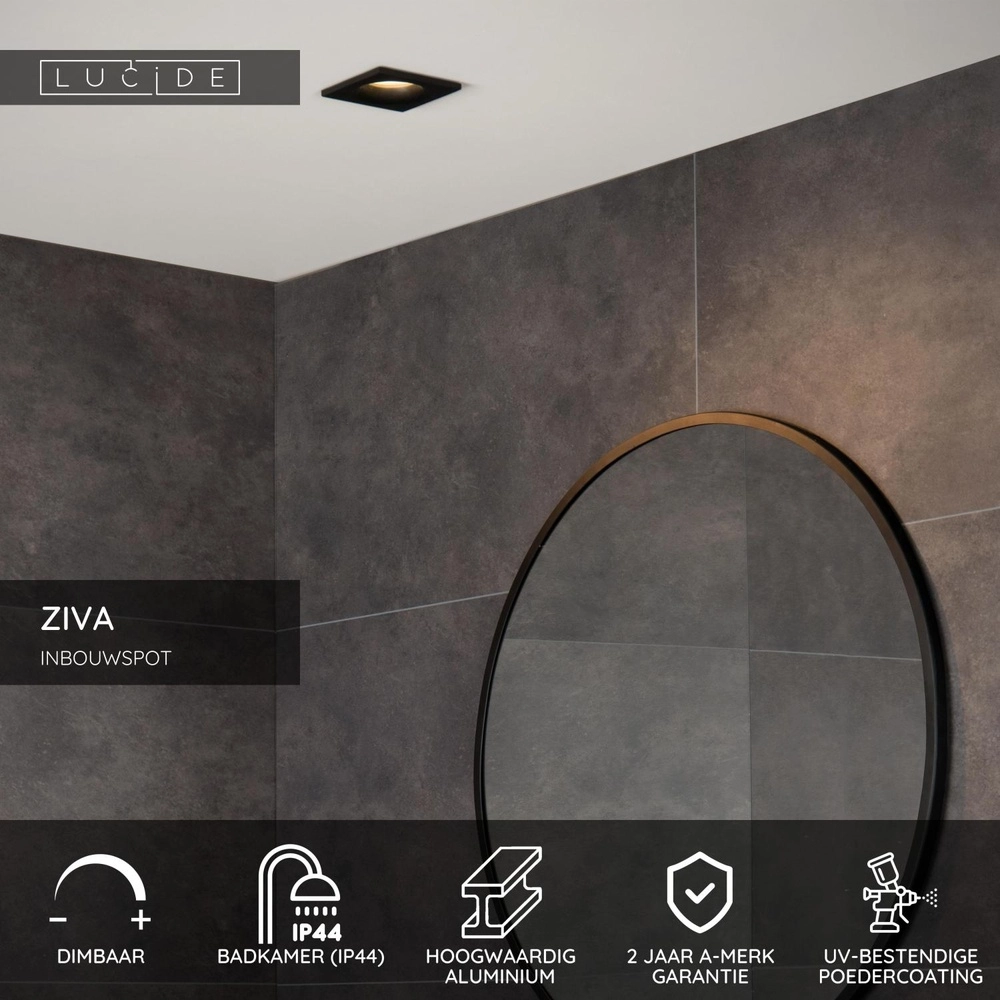 Recessed spotlight Ziva IP44 black Lucide 5411212092199