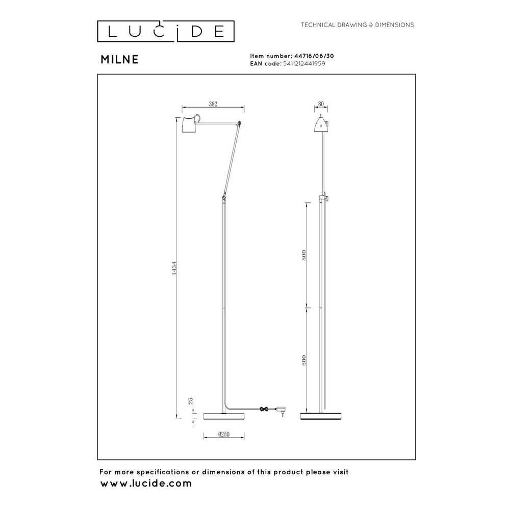 Black reading lamp Milne Design Lucide 5411212441959