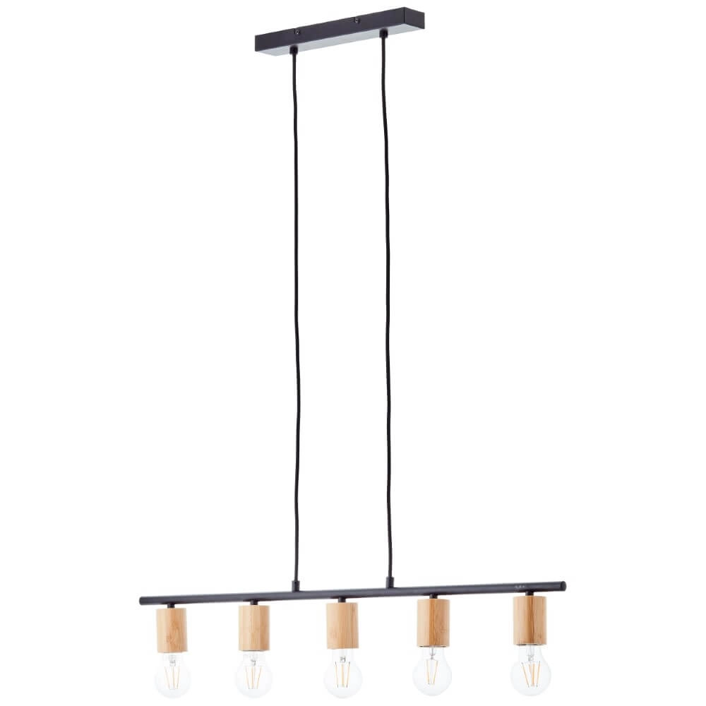 5-light pendant lamp Kerry black with wood Brilliant 4004353408960