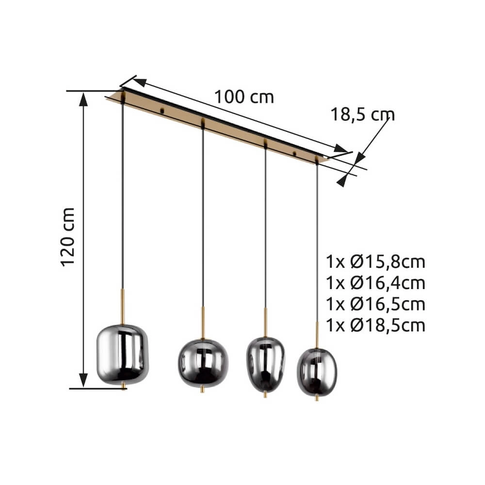 Golden pendant lamp Blacky I 4-light Globo 9007371416042