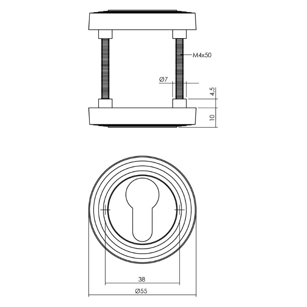 Round cylinder rosette Tira with ridge black Intersteel 8714186568279