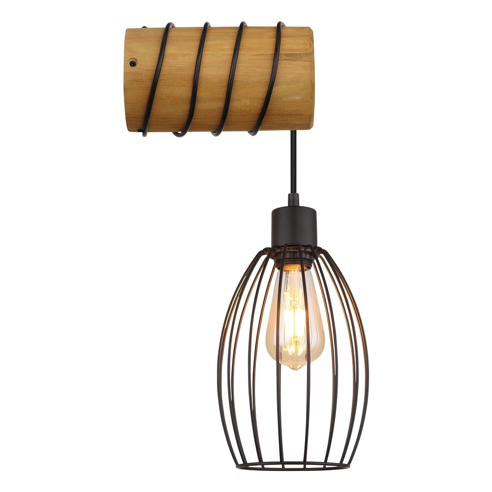 Wall light Berti black with wood Globo 9007371580330